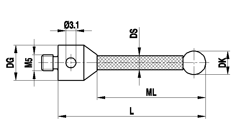 M5 шарик из нитрида кремния Ø3 мм, стержень из термостабильного углепластика, L 25 мм, ML 15 мм, для систем ZEISS A-5555-3812